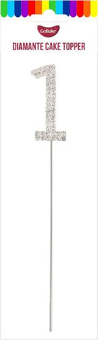Number 1 Silver Diamante Cake Topper. Glitz and Glamour