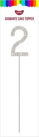 Number 2 Silver Diamante Cake Topper. Glitz and Glamour