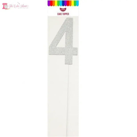 Number 4 Silver Card Cake Topper