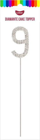 Number 9 Diamante Cake Topper on Pick