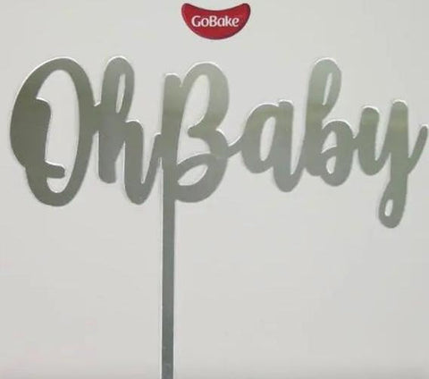 Oh Baby Acrylic Cake Topper Silver