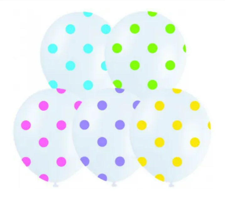 White With Spots Assorted Colours 30cm Latex Balloons - 10 Pack