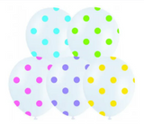 White With Spots Assorted Colours 30cm Latex Balloons - 10 Pack