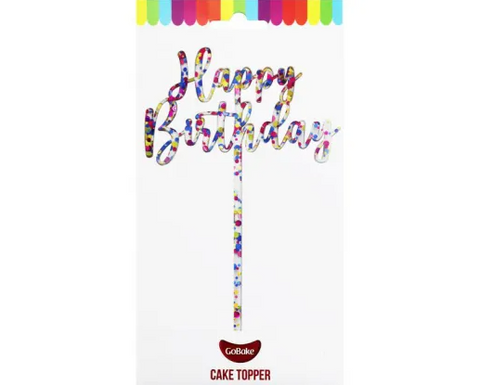 Happy Birthday Acrylic Economy Cake Topper Rainbow Glitter