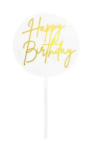 Acrylic Clear Round Happy Birthday Topper - Gold