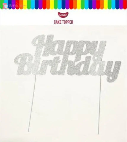 Silver Happy Birthday Cake Topper - Glitter Card