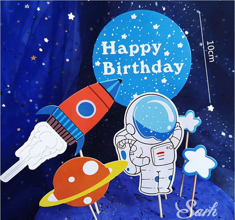 Space Theme Card Cake Topper Set