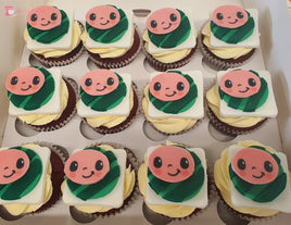 Cocomelon Theme Cupcakes. Available in 6 or 12 Packs.