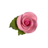 30mm Gumpaste Rose Pink  With Leaf x5