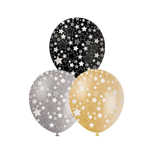 Formal Star Print Assorted Colours 30cm Latex Balloons - 10 Pack